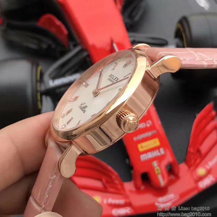 ROLEX勞力士 切利尼女款 全自動機械 藍寶仿刮鏡面 小牛皮錶帶 深度防水 女士腕表  wssb4213